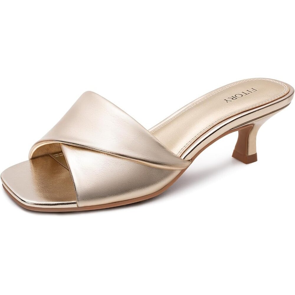 Women's Gold Cross Band Comfortable Square Open Toe Dressy Low Heel Sandals
